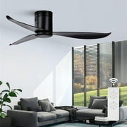 ALUOCYI Flush Mount Ceiling Fan Without Light,52 inch Low Profile Ceiling Fan with Remote Control,Modern Reversible DC Motor for Bedroom Living Room Outdoor Patio Ceiling Fans Black